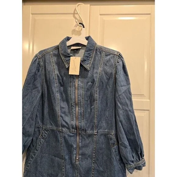 Universal Thead Long Sleeve Zip Front Mini Denim Dress -Womens LARGE - NEW - Picture 4 of 6